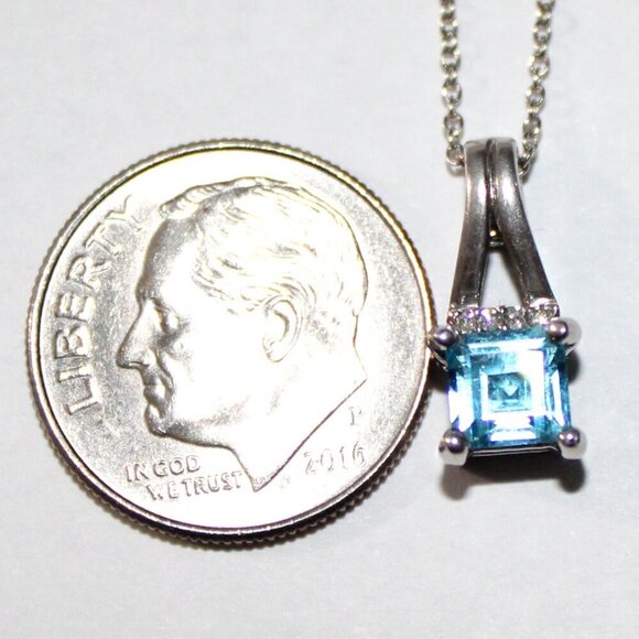 Sterling Silver Minimalist Blue Topaz Necklace - Picture 3 of 7